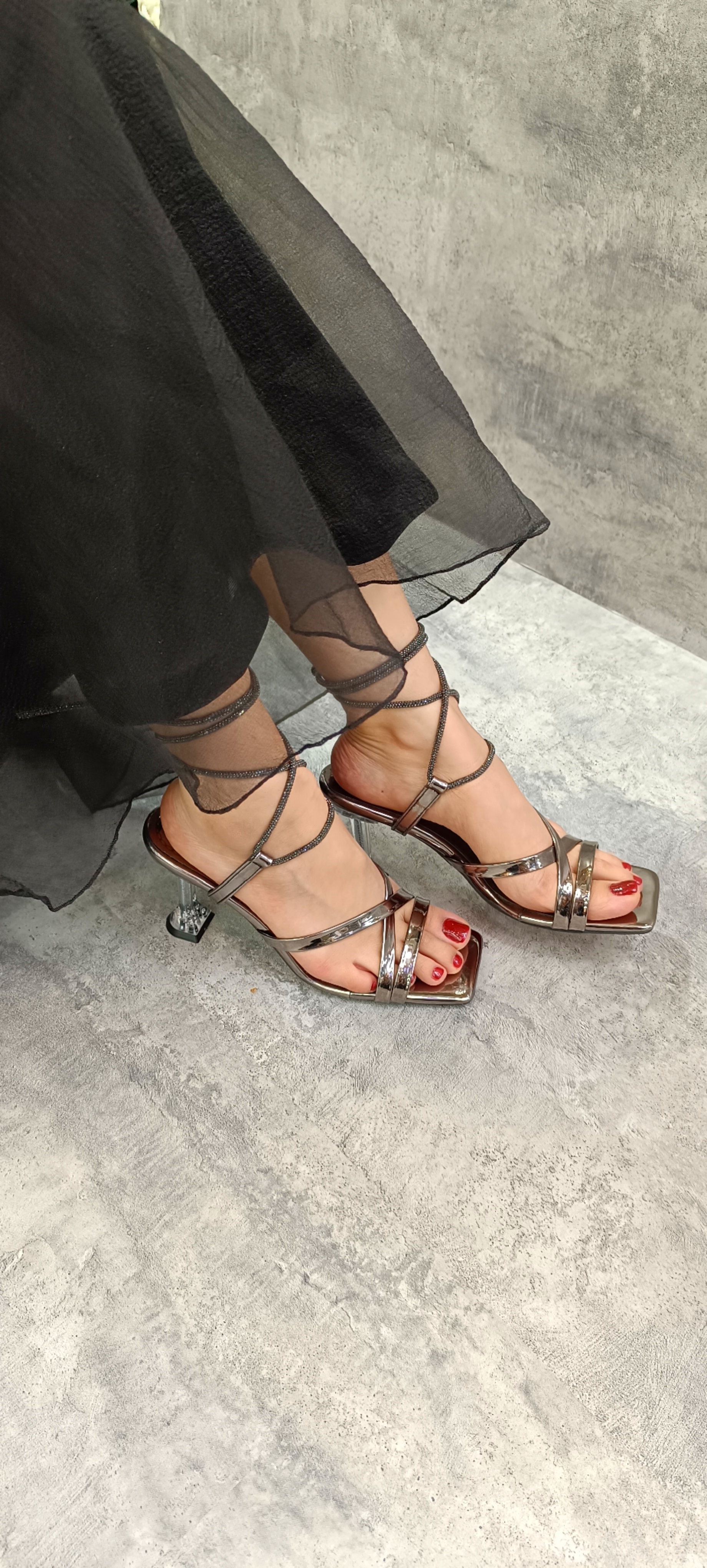 صندل مجلسی دورمچی پاشنه شیشه ای 7 سانت