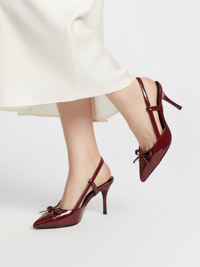 کفش زنانه پاشنه 7 سانت پاپیون ورنی