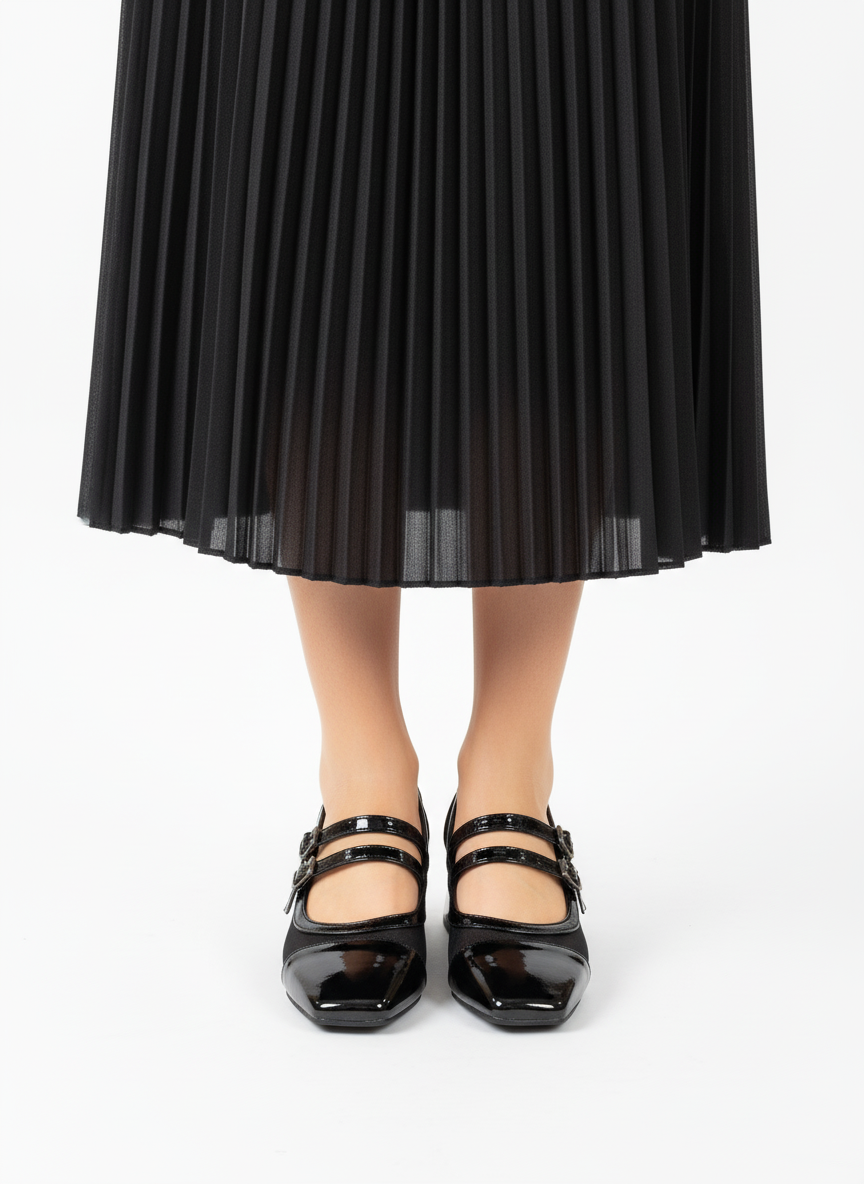 کفش مجلسی پاشنه دار زنانه ورنی بغل توری-نمای روبه رو