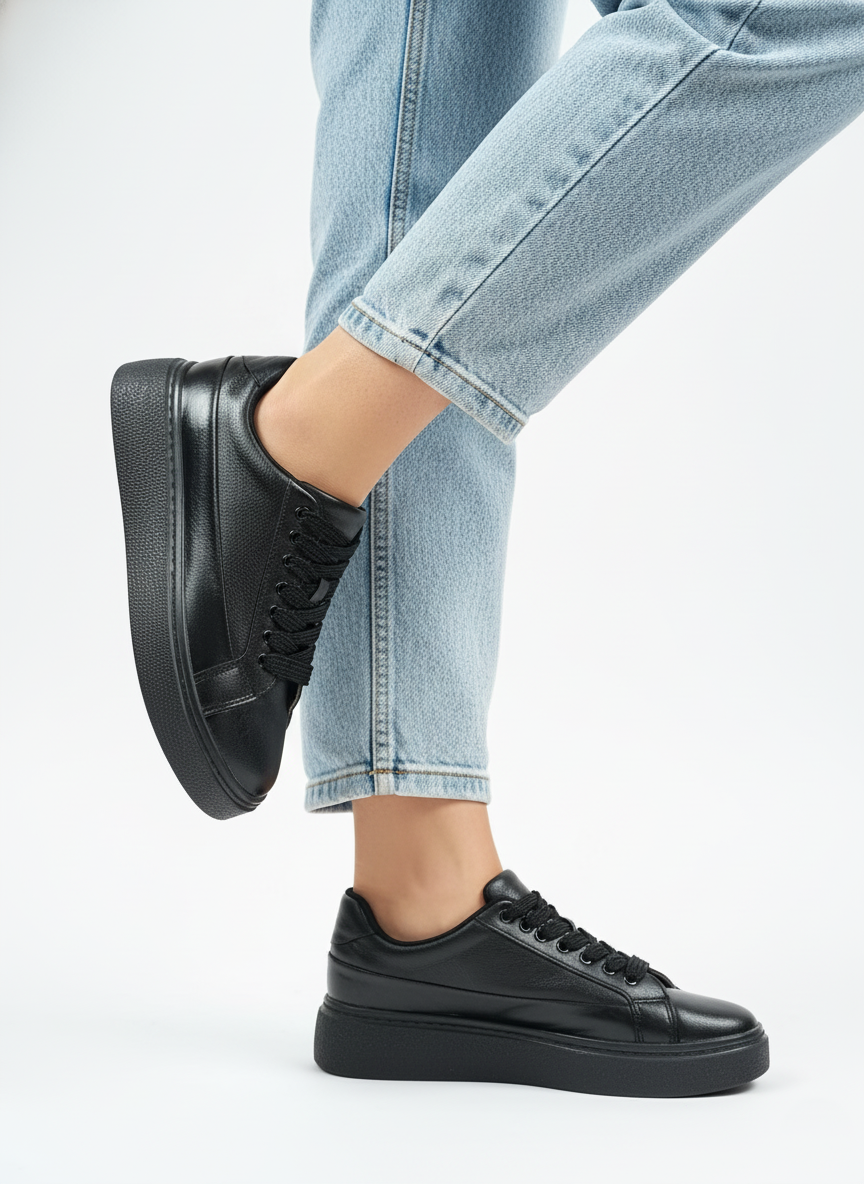 کفش اسپرت زنانه مشکی لژدار | سبک، راحت و مناسب استفاده روزمره