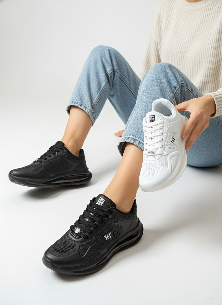 کتونی سفید زنانه مدل 361 با طراحی اسپرت و زیره نرم