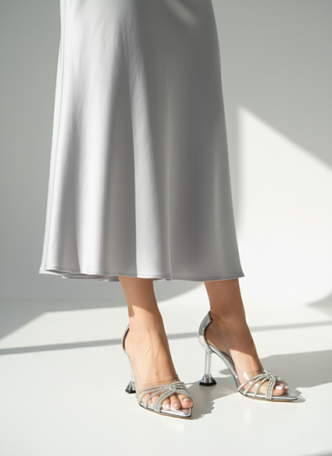 کفش پاشنه بلند نقره ای طلقی مناسب مجالس